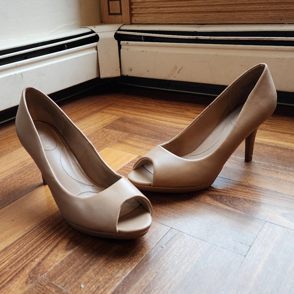 Dream Pairs Beige Leather Open Toe High Heels Size 11 - Picture 3 of 16